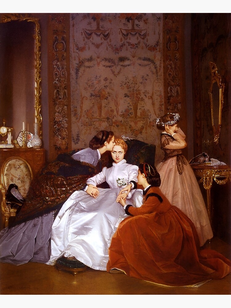 The Reluctant Bride | The Hesitant Fiancée still life female portrait painting by Auguste Toulmouche Framed Art Print