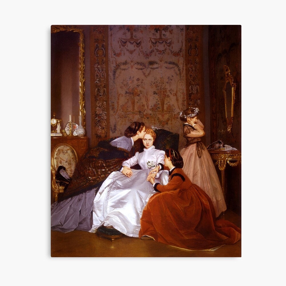 The Reluctant Bride | The Hesitant Fiancée still life female portrait painting by Auguste Toulmouche Framed Art Print