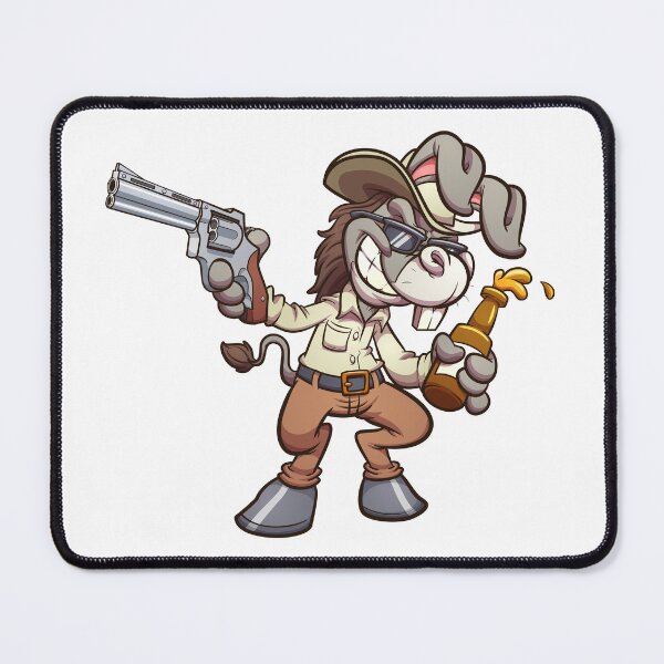 Item preview, Drunk cartoon cowboy donkey holding a beer and a gun designed and sold by Faissal Thomass.