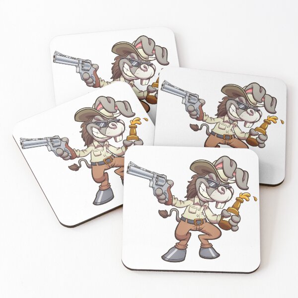 Item preview, Drunk cartoon cowboy donkey holding a beer and a gun designed and sold by Faissal Thomass.