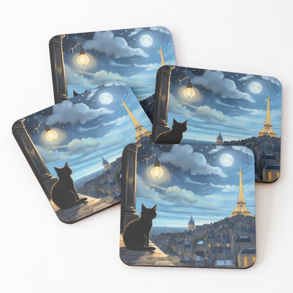 Item preview, Black Cat Moonlit Stroll Paris Night designed and sold by HendAhabib.