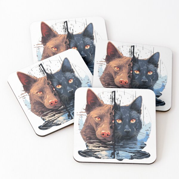Item preview, "Surreal Cat and Dog Mirror Graphic: Mysterious Atmosphere, Fractured Reflections, Vector Art on White Background" designed and sold by Huycao211.