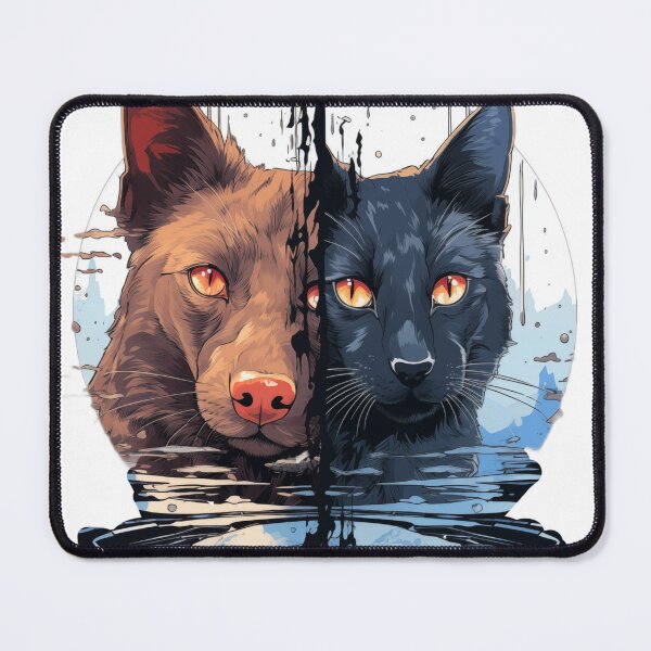 Item preview, "Surreal Cat and Dog Mirror Graphic: Mysterious Atmosphere, Fractured Reflections, Vector Art on White Background" designed and sold by Huycao211.