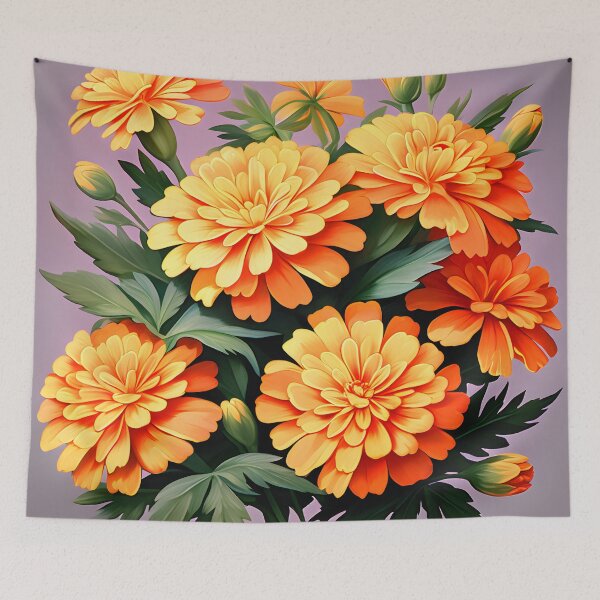 Item preview, Painting of Orange and Green Marigold Flowers designed and sold by Petalandfur.