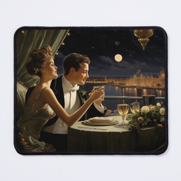 Item preview, Moonlit Romance - Victorian couple enjoys a lavish moonlight dinner designed and sold by GildedPagesCo.