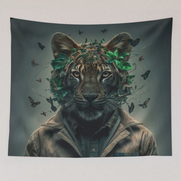 Item preview, Portrait of a tiger in modern clothes designed and sold by LuckyFamily.