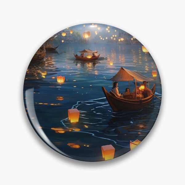 Item preview, Lanterns in and above lake with boats designed and sold by zand-n-zive.