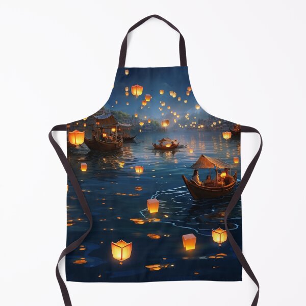 Item preview, Lanterns in and above lake with boats designed and sold by zand-n-zive.