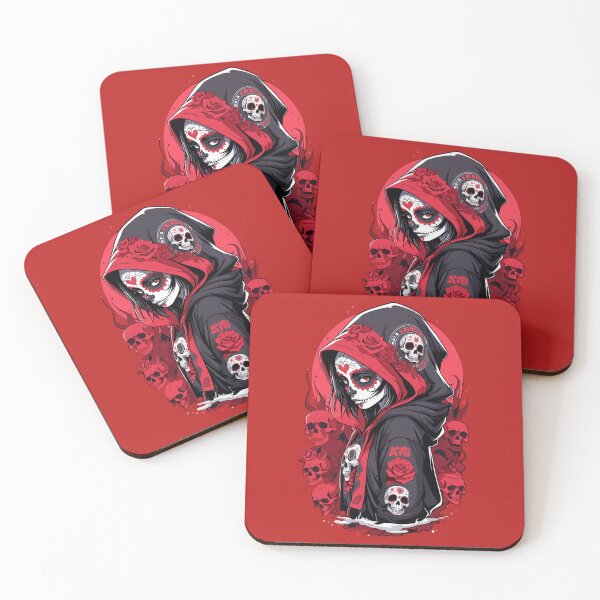 Item preview, Red & Black Hooded Sugar Skull Girl Red Skulls designed and sold by A78-Designs.