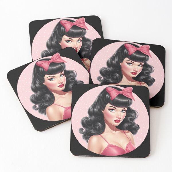 Item preview, bettie page style 1950s pinup with a pink bow designed and sold by Alyn8.