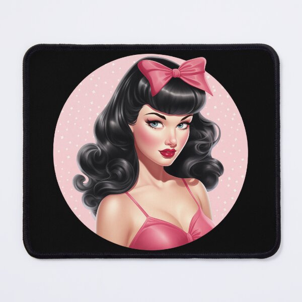 Item preview, bettie page style 1950s pinup with a pink bow designed and sold by Alyn8.