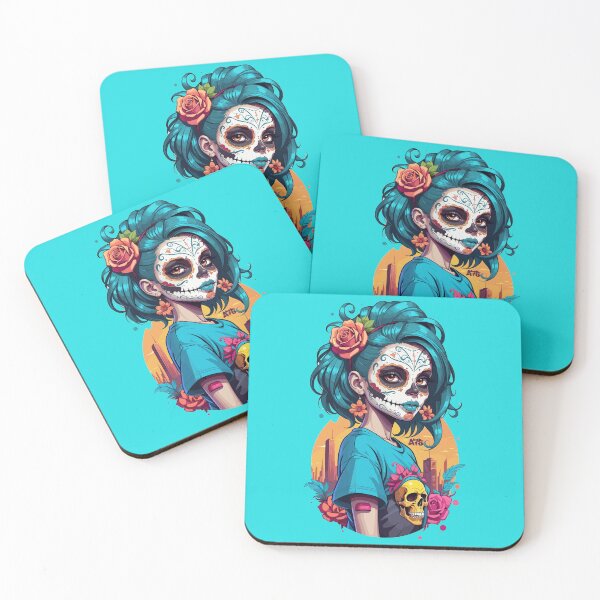 Item preview, Sugar Skull Girl Blue Hair and Peach Rose designed and sold by A78-Designs.