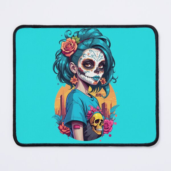 Item preview, Sugar Skull Girl Blue Hair and Peach Rose designed and sold by A78-Designs.