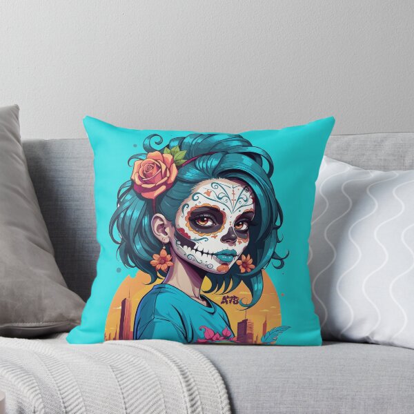Item preview, Sugar Skull Girl Blue Hair and Peach Rose designed and sold by A78-Designs.