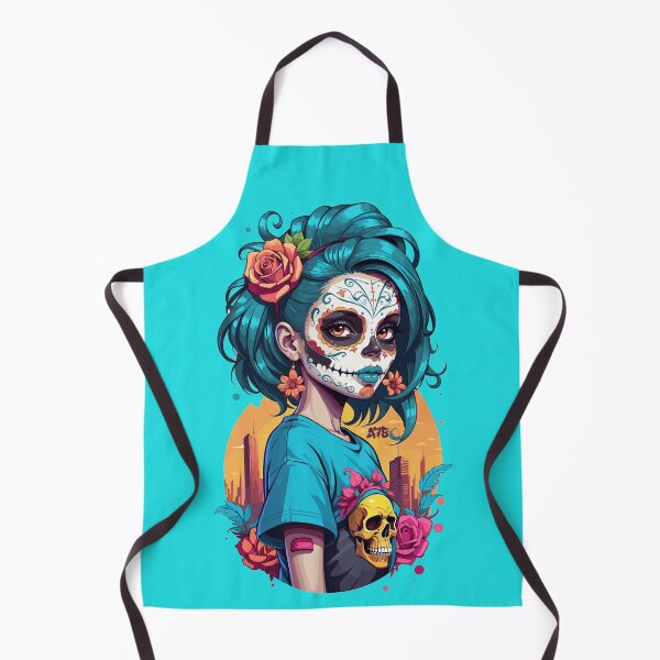 Item preview, Sugar Skull Girl Blue Hair and Peach Rose designed and sold by A78-Designs.