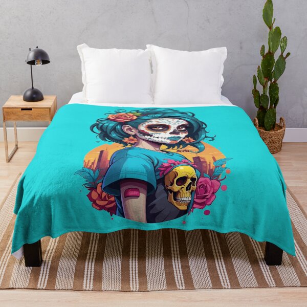 Item preview, Sugar Skull Girl Blue Hair and Peach Rose designed and sold by A78-Designs.