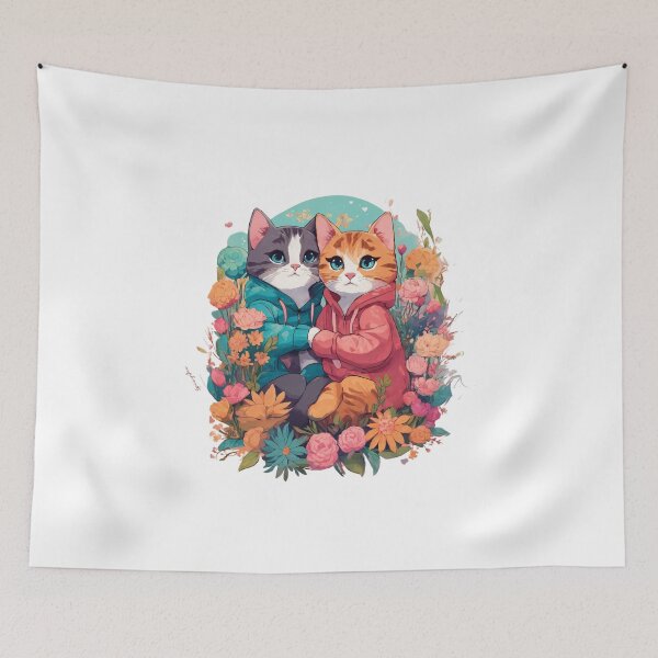 Item preview, Cute cat couple with flowers covered designed and sold by SpicyOne.