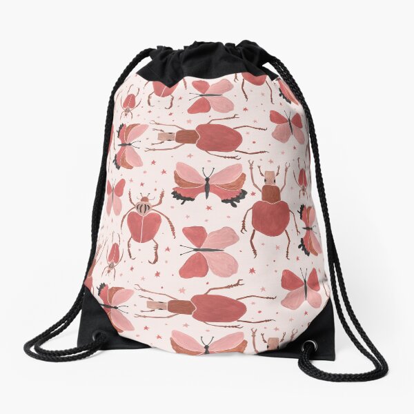 Doodle BUGS pattern- pink Drawstring Bag