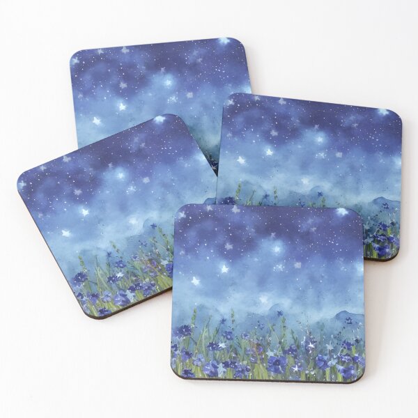 Item preview, A field of blue flowers on a beautiful Spring night designed and sold by Paw's Arts.