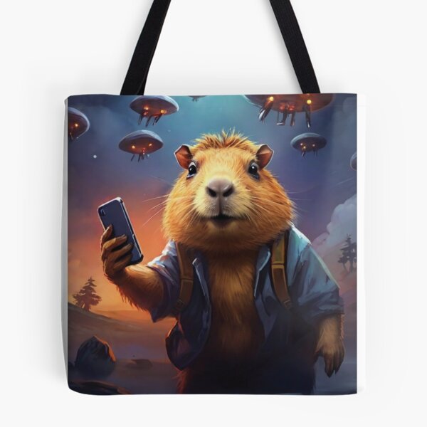 Item preview, Funny Graphic Tee - Scary Capybara Taking Selfie With UFOs designed and sold by MAEN00.