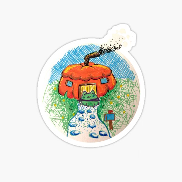 Item preview, Cute frog cottage goblincore art, orange and greenfrog with pumpkin, cozy art designed and sold by storypaint.