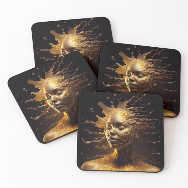 Item preview, woman's face in turbulent golden liquid designed and sold by Fantasymachine.