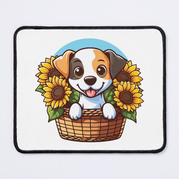 Item preview, Dog sitting inside a basket of sunflower designed and sold by Colorful Dreams.