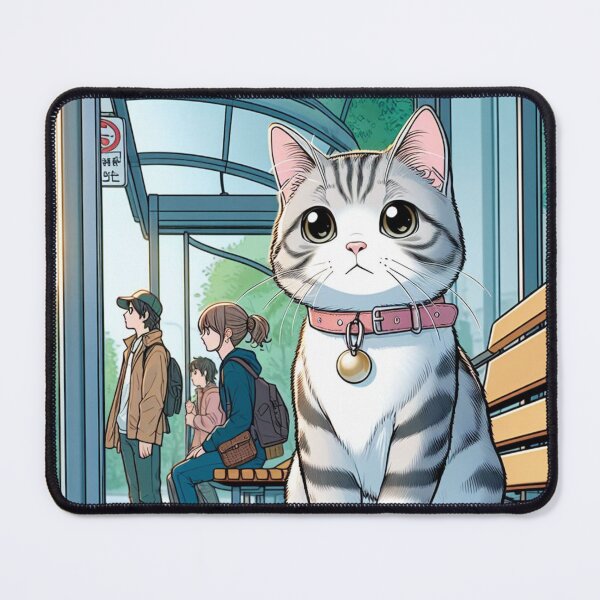 Item preview, manga cat sitting on a bus stop 2 designed and sold by SyTcreations.