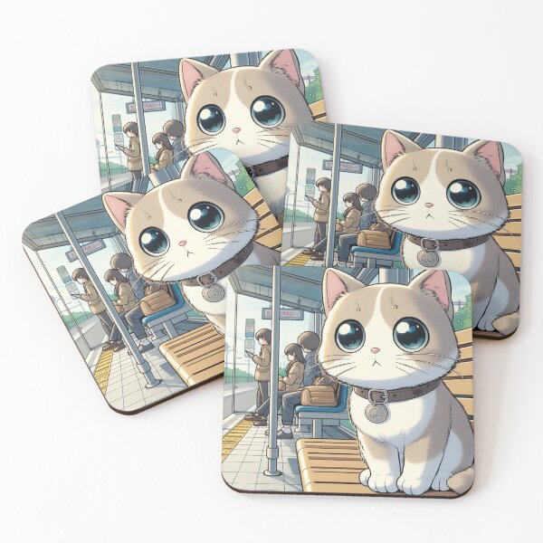 Item preview, manga cat sitting on a bus stop 3 designed and sold by SyTcreations.