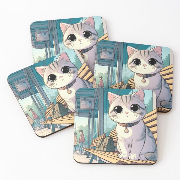 Item preview, manga cat sitting on a bus stop 4 designed and sold by SyTcreations.