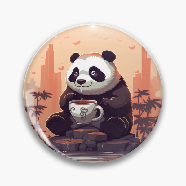 Item preview, kawaii panda drinking coffee designed and sold by HellsingDesigns.