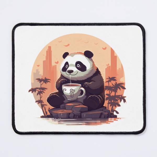 Item preview, kawaii panda drinking coffee designed and sold by HellsingDesigns.
