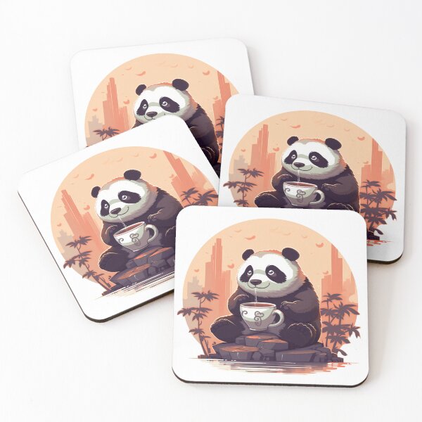 Item preview, kawaii panda drinking coffee designed and sold by HellsingDesigns.