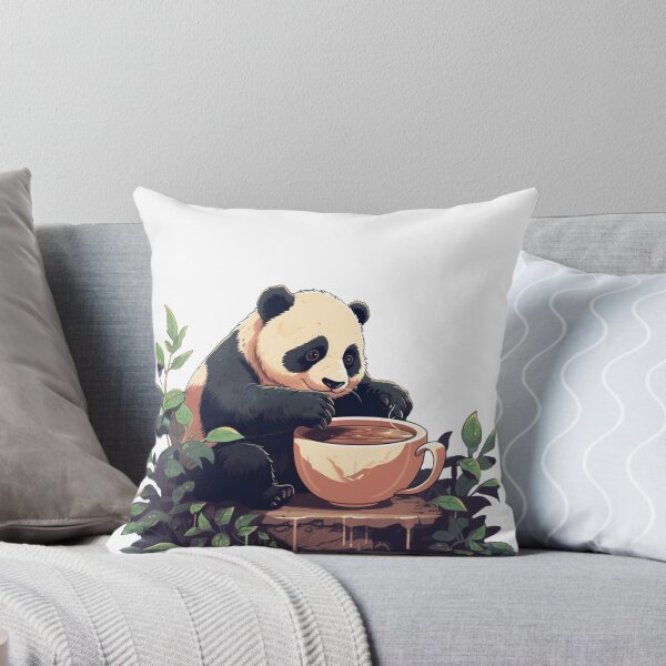Item preview, kawaii panda drinking coffee designed and sold by HellsingDesigns.