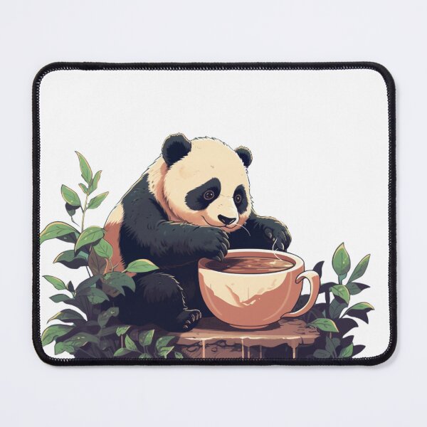 Item preview, kawaii panda drinking coffee designed and sold by HellsingDesigns.