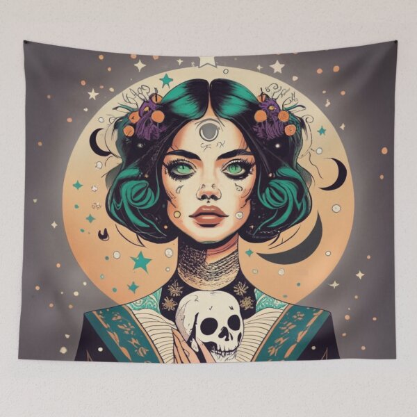 Item preview,  Beautiful green witch with a skull designed and sold by LuckyFamily.