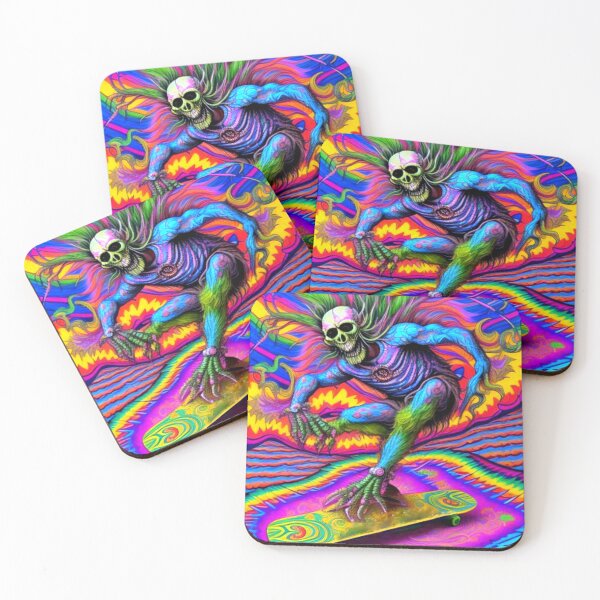 Item preview, Psychedelic Rad Retro Skeleton Skateboarder  designed and sold by TheDarkWardrobe.
