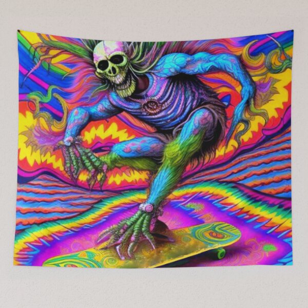 Item preview, Psychedelic Rad Retro Skeleton Skateboarder  designed and sold by TheDarkWardrobe.