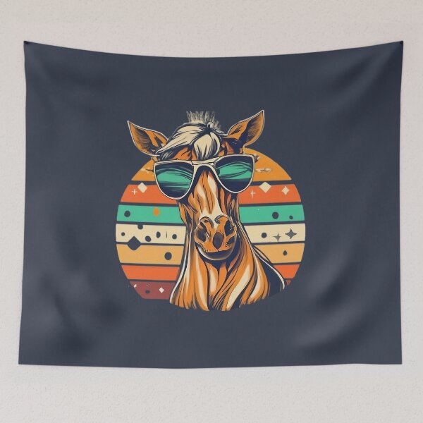 Item preview, Stylish Horse in Sunglasses Vintage Sunset Backdrop designed and sold by LumberEchoArts.