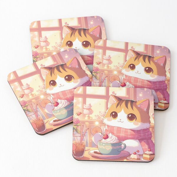 Item preview, adorable cat drinking hot chocolate  designed and sold by CuteCritterArt.