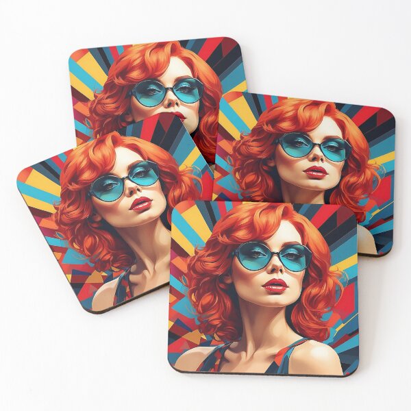 Item preview, Red Head Scarlet Muse Amidst Geometric Vibrance" designed and sold by ArtComixHaven.
