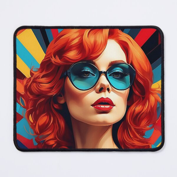Item preview, Red Head Scarlet Muse Amidst Geometric Vibrance" designed and sold by ArtComixHaven.