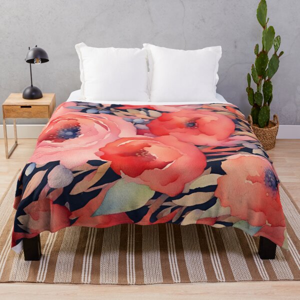 Artikelvorschau, Hübsches Aquarell-Blumen- und Blattmuster in Blau und Rot entworfen und verkauft von SirenSeventyOne.