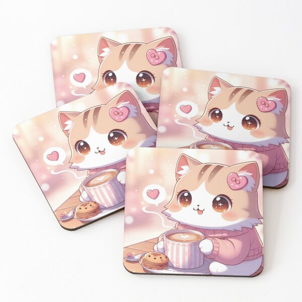 Item preview, cute kitten in pink sweater drinking hot chocolate  designed and sold by CuteCritterArt.