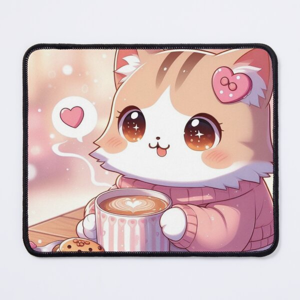 Item preview, cute kitten in pink sweater drinking hot chocolate  designed and sold by CuteCritterArt.