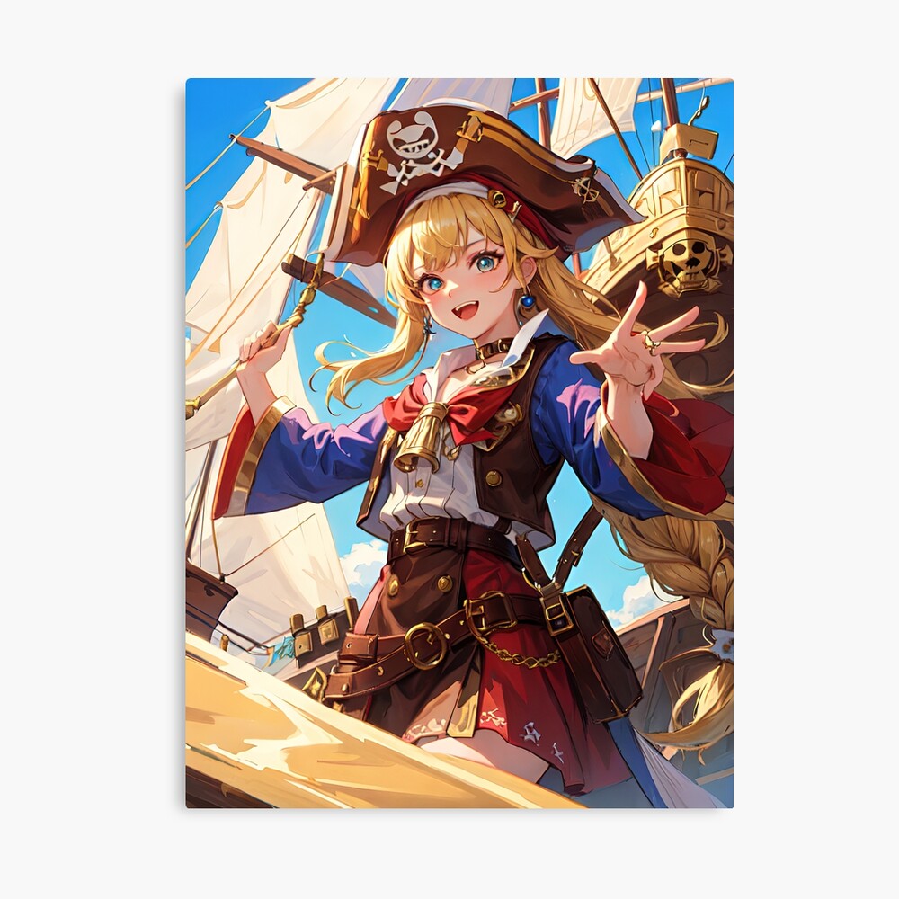 Anime pirate girl on pirate ship portrait art