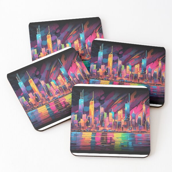 Item preview, Neon Metropolis: Twilight Hues Reflecting designed and sold by ArtComixHaven.