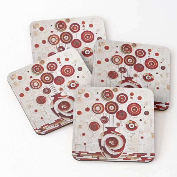 Item preview, Gustav Klimt Red Gold White Abstract Flowers in Swirly Vase designed and sold by Vicky Brago-Mitchell®.