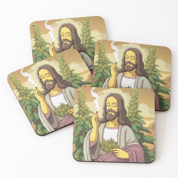 Item preview, Simpsons Style Jesus Smoking Weed in Nature designed and sold by WeedLoveJesus.