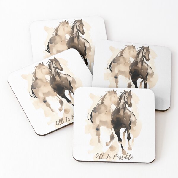 Item preview, All Is Possible, of Black and Beige Minimal Line Style Neutral 2 Horses Watercolor Vintage Horse designed and sold by Cat Attitude Studio.